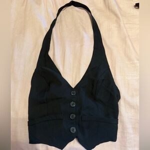 Black Halter Vest with Button Front